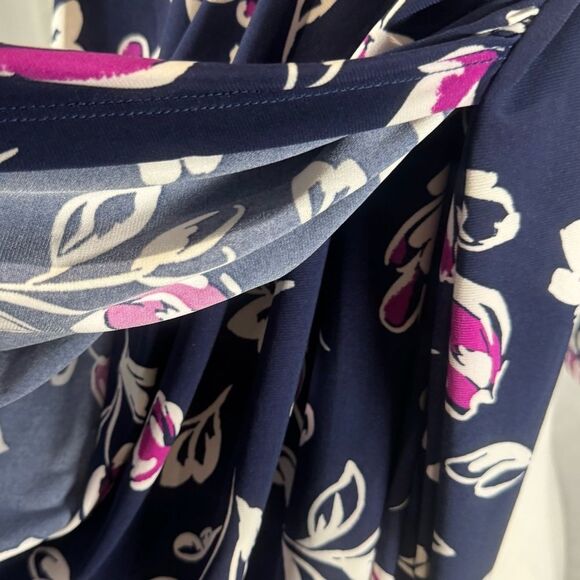 Ralph Lauren long sleeve navy & purple floral ruched side faux wrap dress size 4 - Picture 7 of 9